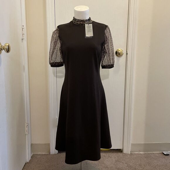 MIM'S CREAZIONI  Chocolate Leopard Sleeves Cocktail Party Dress Italy Sz M NWT - Picture 1 of 11